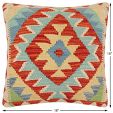 handmade Traditional Pillow Rust Blue Hand-Woven SQUARE 100% WOOL Hand woven turkish pillow2' x 2'
